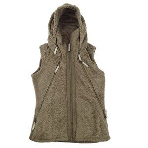 Kuhl Flight Vest Women Small Brown Deep Pile Sherpa Fleece Full Zip Hidden Hood